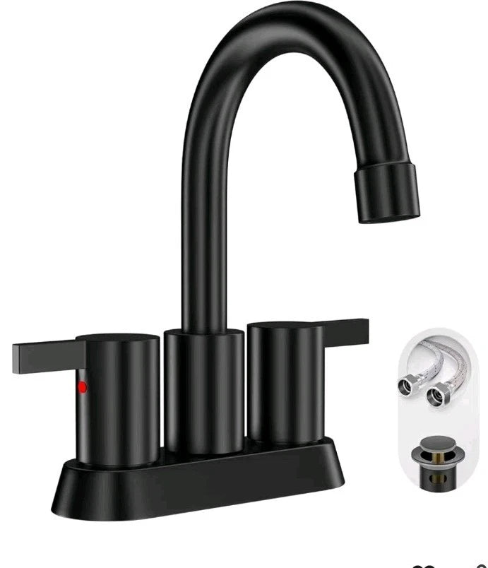4 Inch 2 Handle Centerset Matte Black Lead-Free Modern Bathroom Faucet, BF015-1