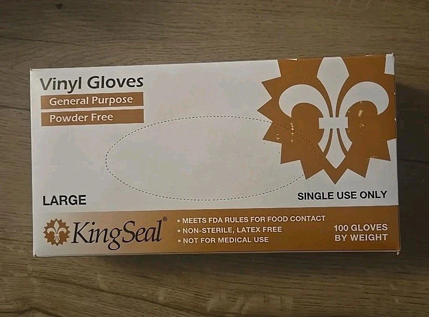 KingSeal LARGE Vinyl Disposable Gloves, Powder-Free, 4 mil, Clear - 100 Ct