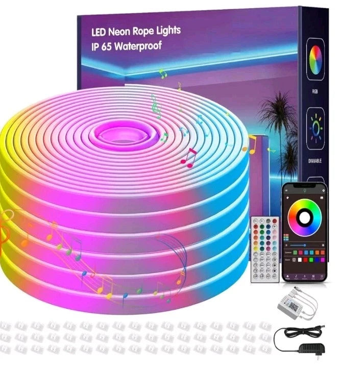 100FT Led Neon Rope Lights Music Sync, RGB Led Strip Lights Indoor/Outdoor