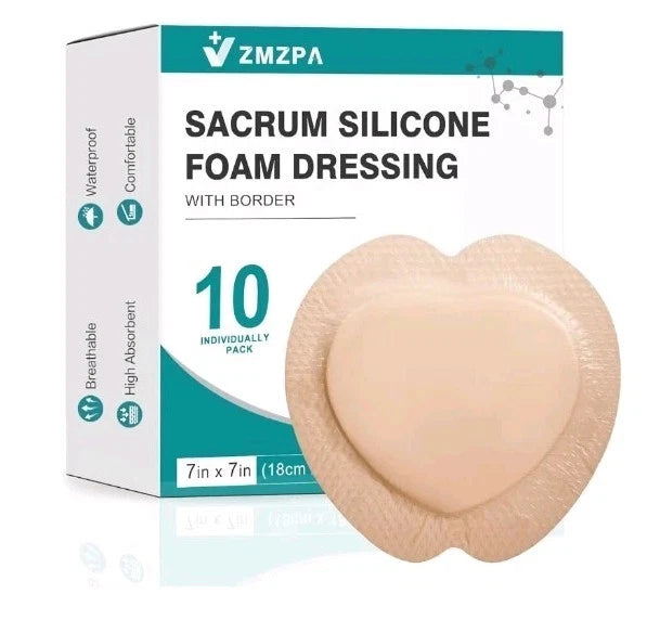 Sacral Foam Dressing, Sacrum Silicone Foam Dressing with Border, 7x7 Large 10ct